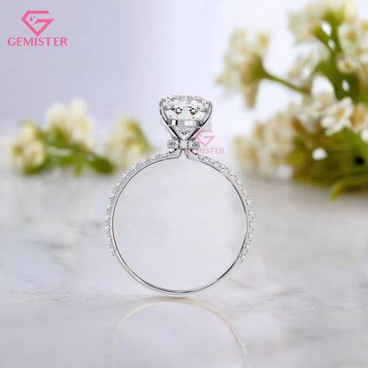 2.95 CT Cushion Cut Lab Grown Diamond Engagement Ring with Pave Band – Elegant Solitaire Bridal Jewelry