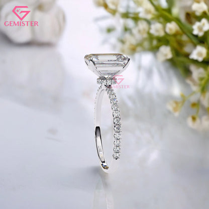 3.33 CT Radiant Cut Lab Grown Diamond Engagement Ring with Diamond Pave Gold Band – Elegant Solitaire Bridal Jewelry