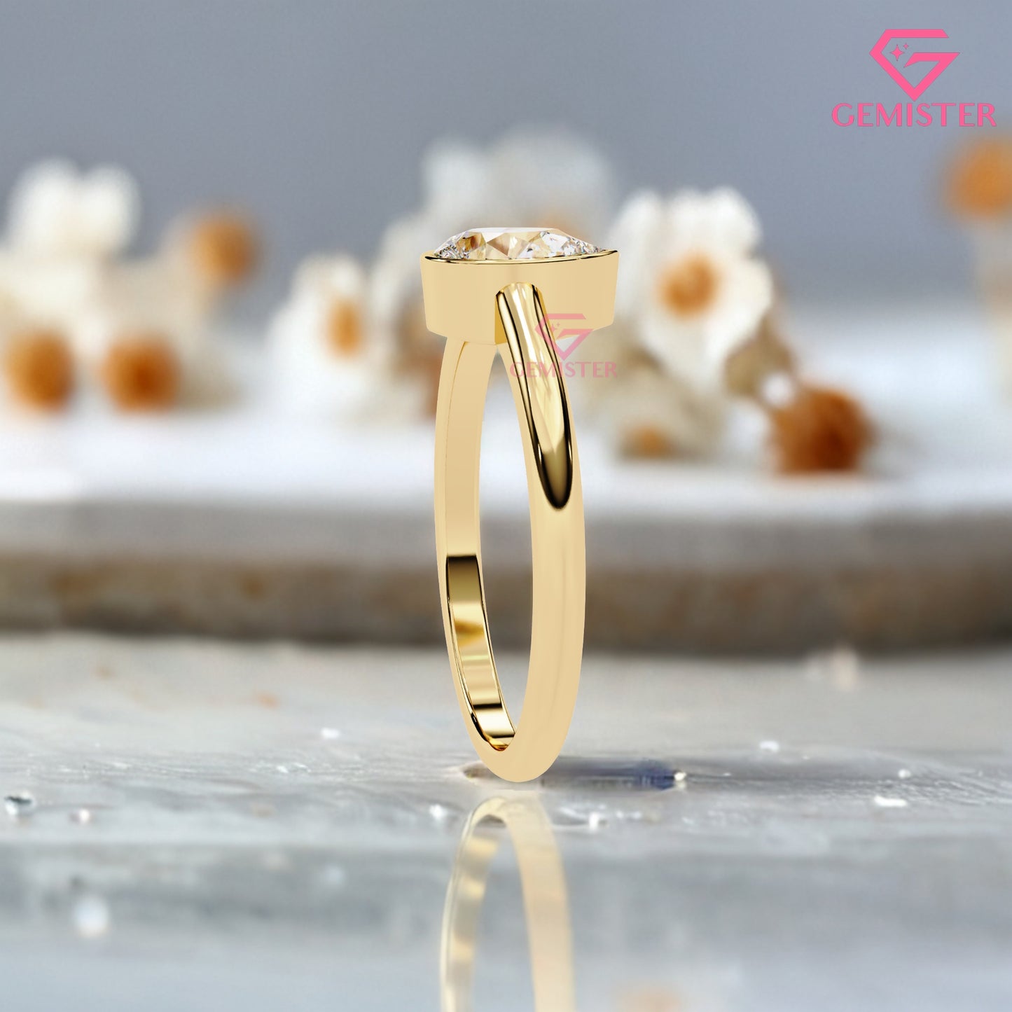 0.58ct Pear Cut Moissanite Solitaire Bezel Set Ring – Minimalist Engagement Ring