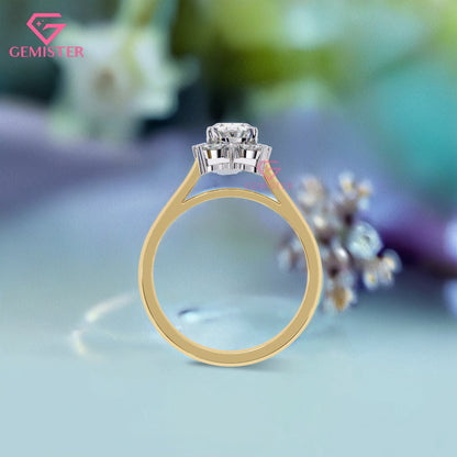 1.29 CT Oval Cut Lab Grown Diamond Cluster Engagement Ring with Marquise and Round Accent Diamonds – Floral Inspired Gold Bridal Jewelry