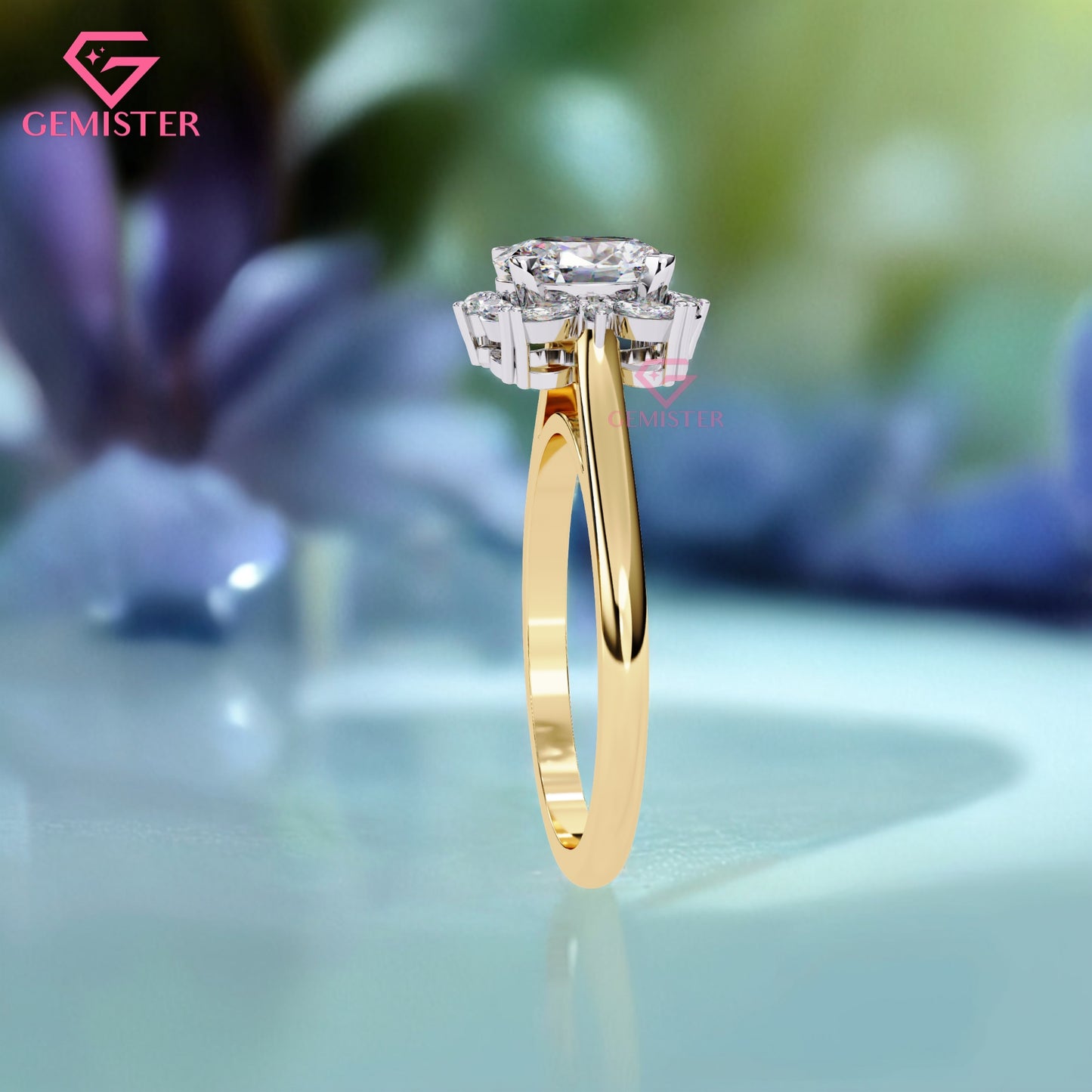 1.29 CT Oval Cut Lab Grown Diamond Cluster Engagement Ring with Marquise and Round Accent Diamonds – Floral Inspired Gold Bridal Jewelry