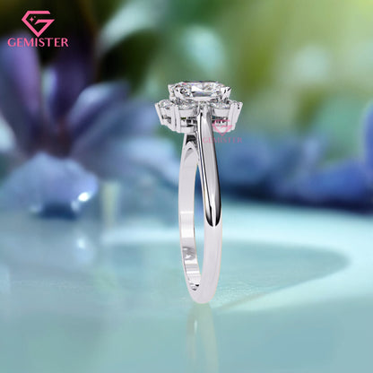 1.29 CT Oval Cut Lab Grown Diamond Cluster Engagement Ring with Marquise and Round Accent Diamonds – Floral Inspired Gold Bridal Jewelry