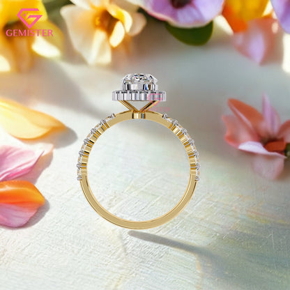 1.66 CT Round Cut Moissanite Halo Engagement Ring with Diamond Accents on Gold Band – Luxury Bridal Jewelry