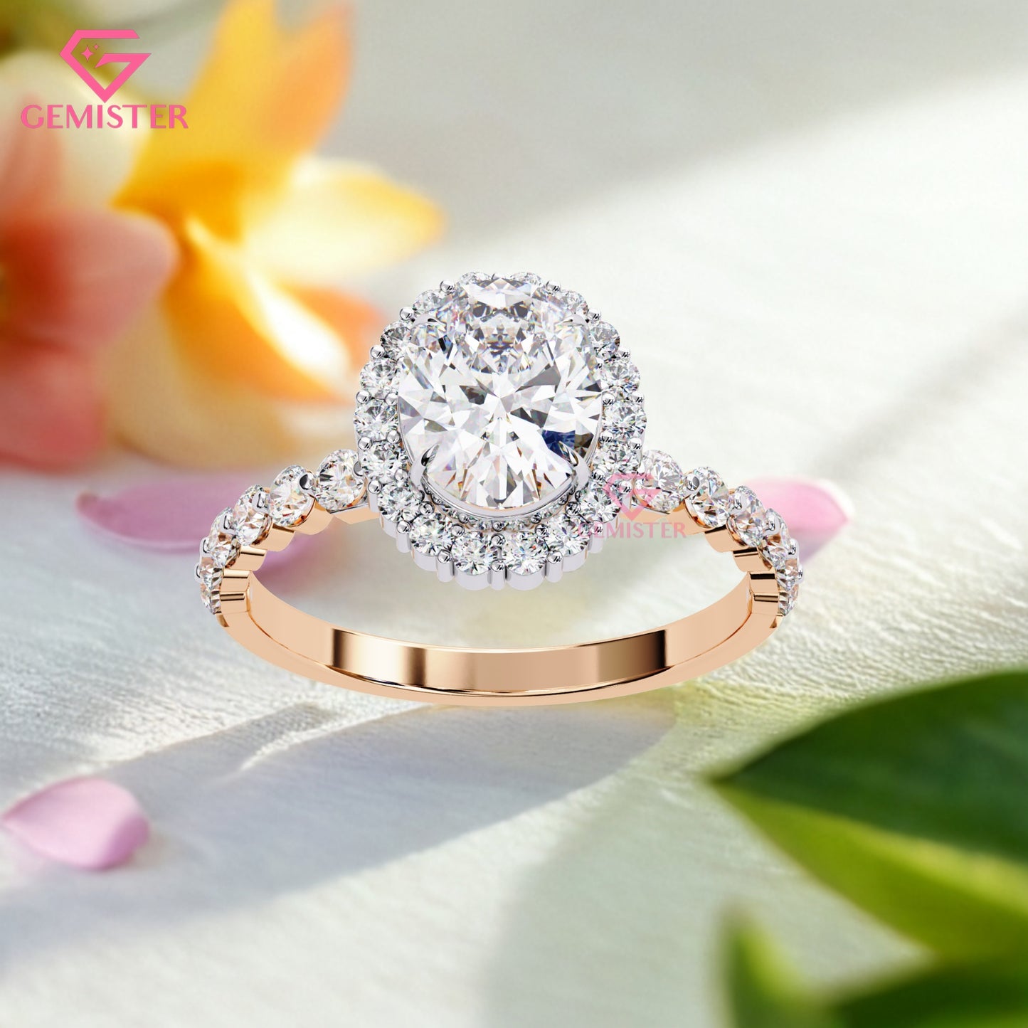 1.66 CT Round Cut Moissanite Halo Engagement Ring with Diamond Accents on Gold Band – Luxury Bridal Jewelry