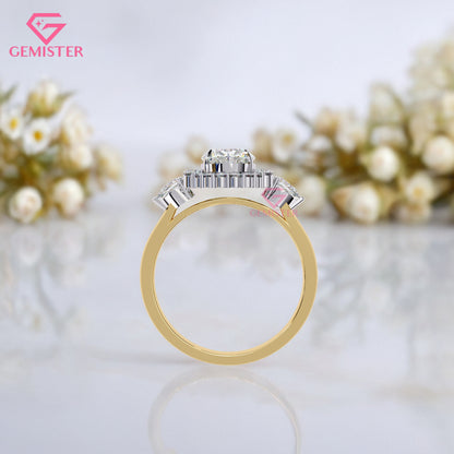 1.54ct Oval Moissanite Halo Engagement Ring with Pear Side Stones