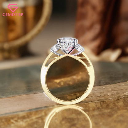3.31 CT Cushion Cut Three Stone Lab Grown Diamond Engagement Ring with Side Accents Band – Classic Bridal Jewelry