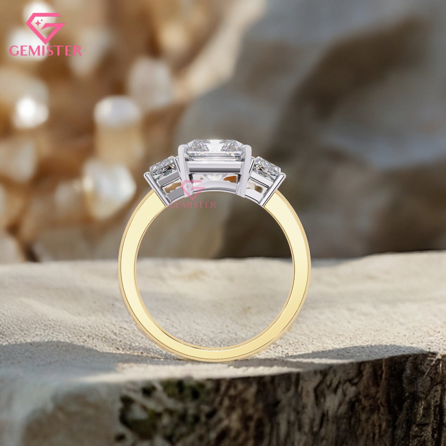 4.21 CT Radiant Cut Three Stone Lab Grown Diamond Engagement Ring with Baguette Side Stones Band – Luxury Bridal Jewelry