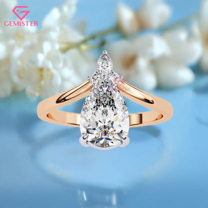 1.64 CT Pear Cut Three Stone Lab Grown Diamond Engagement Ring with Marquise Accents Band – Elegant Teardrop Design