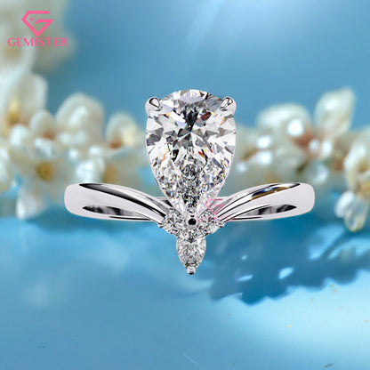 1.64 CT Pear Cut Three Stone Lab Grown Diamond Engagement Ring with Marquise Accents Band – Elegant Teardrop Design