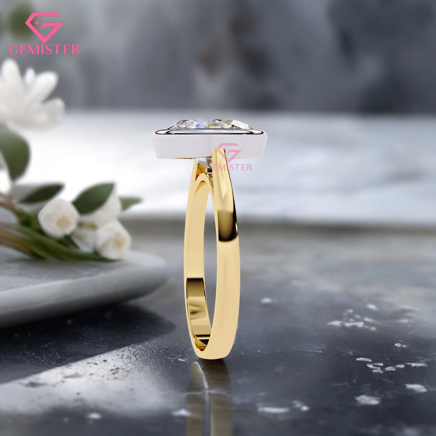 1.52 CT Oval Cut Lab Grown Diamond Bezel Set Engagement Ring in Two-Tone Gold, Modern Solitaire Ring