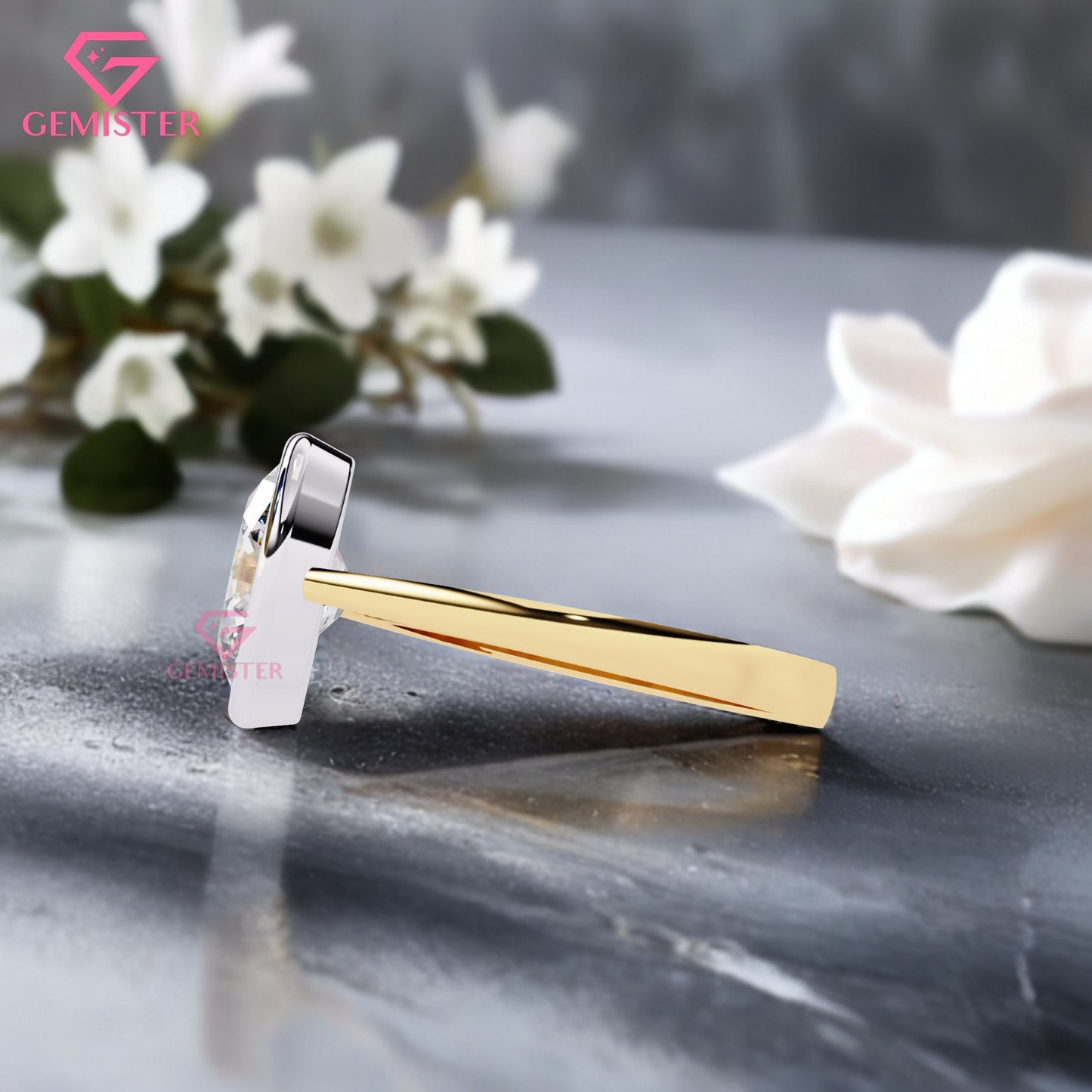 1.52 CT Oval Cut Lab Grown Diamond Bezel Set Engagement Ring in Two-Tone Gold, Modern Solitaire Ring