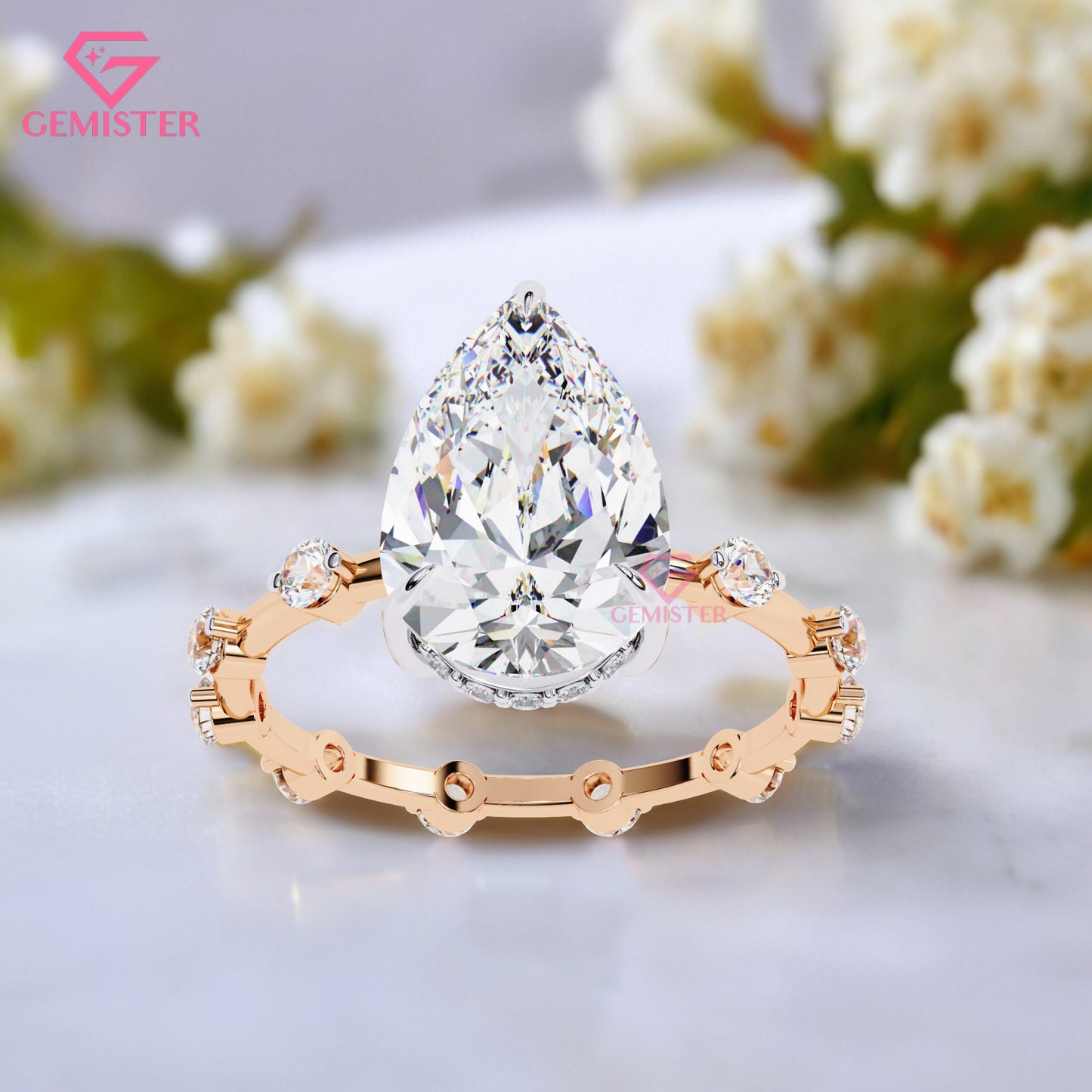 3.51 CT Pear Cut Lab Grown Diamond Engagement Ring – Solitaire with Side Stones