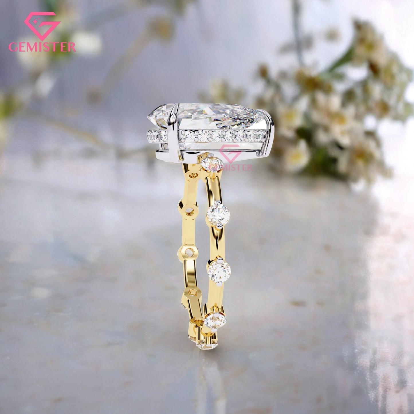 3.51 CT Pear Cut Lab Grown Diamond Engagement Ring – Solitaire with Side Stones