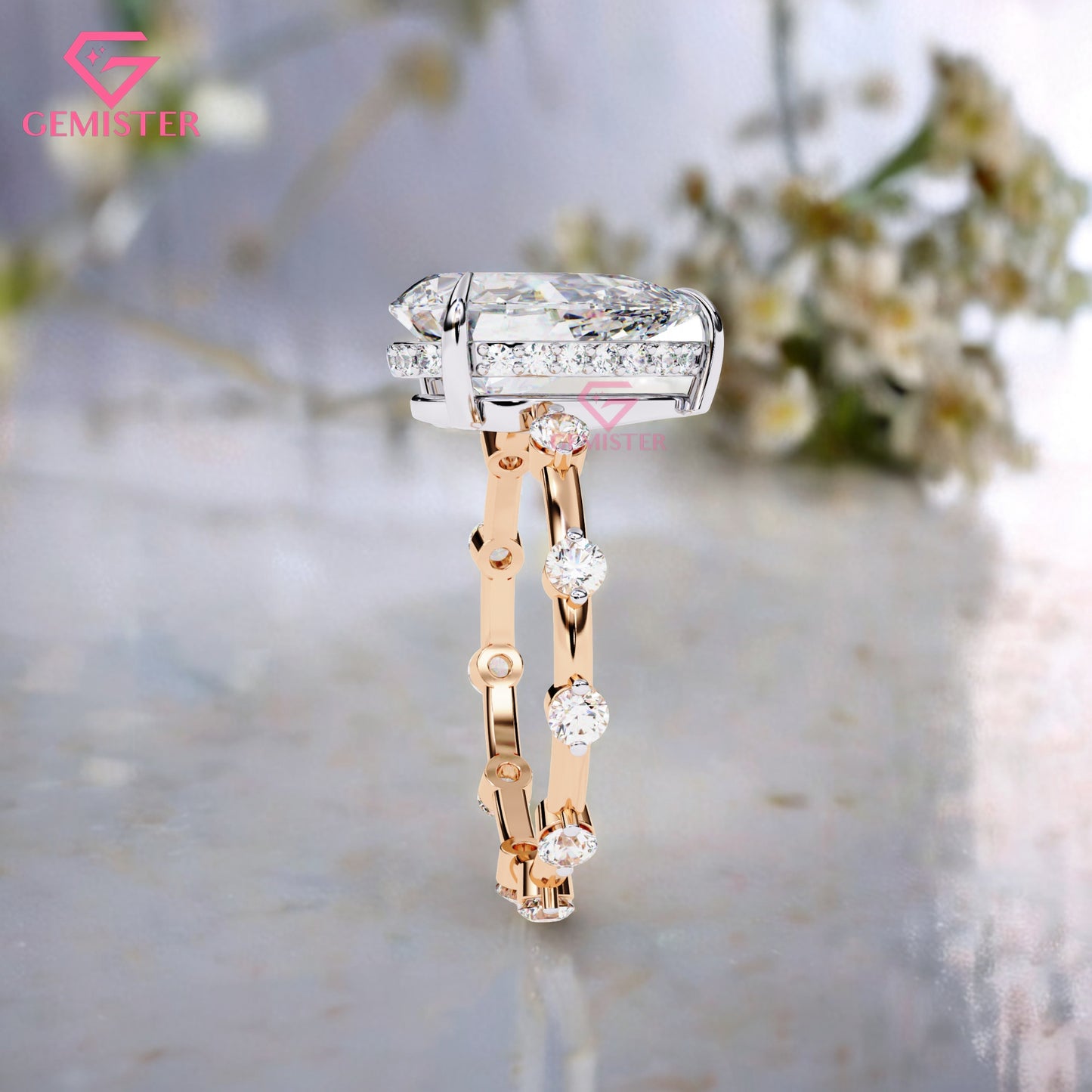 3.51 CT Pear Cut Lab Grown Diamond Engagement Ring – Solitaire with Side Stones