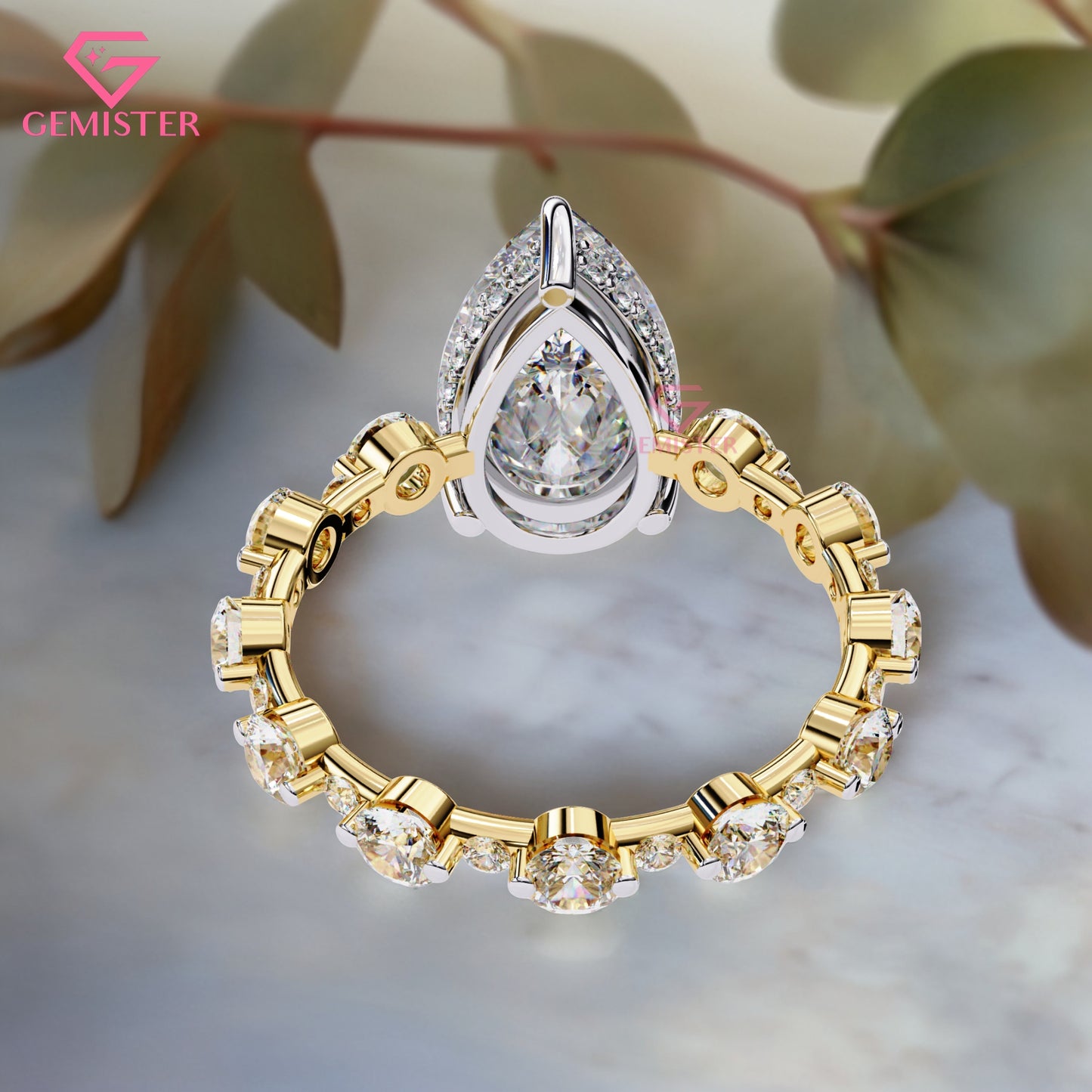 4.40 CT Pear Cut Lab Grown Diamond Engagement Ring with Side Stones in 14K Yellow Gold – Teardrop Solitaire Bridal Ring