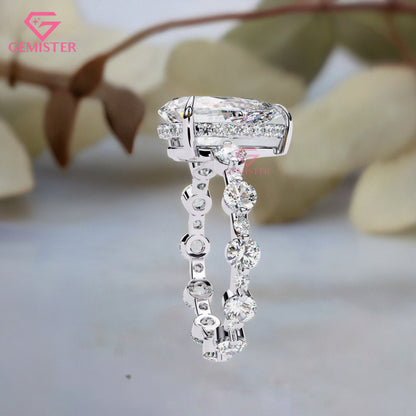 4.40 CT Pear Cut Lab Grown Diamond Engagement Ring with Side Stones in 14K Yellow Gold – Teardrop Solitaire Bridal Ring