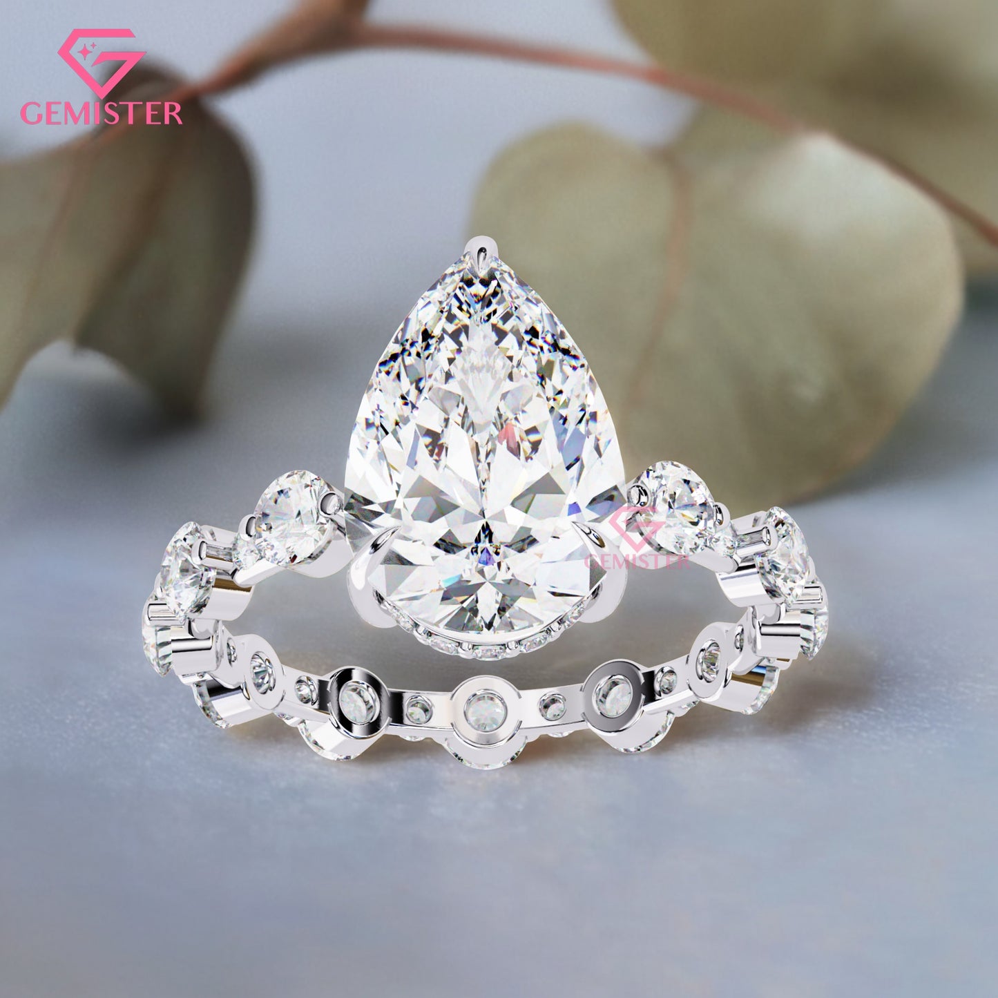 4.40 CT Pear Cut Lab Grown Diamond Engagement Ring with Side Stones in 14K Yellow Gold – Teardrop Solitaire Bridal Ring