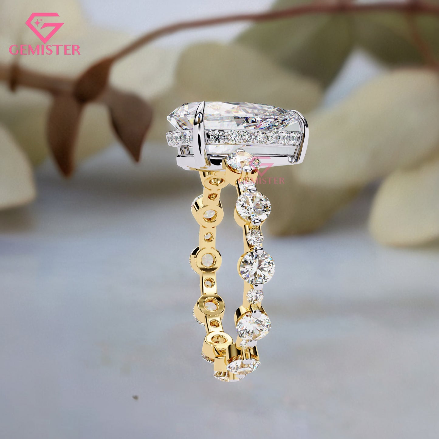 4.40 CT Pear Cut Lab Grown Diamond Engagement Ring with Side Stones in 14K Yellow Gold – Teardrop Solitaire Bridal Ring