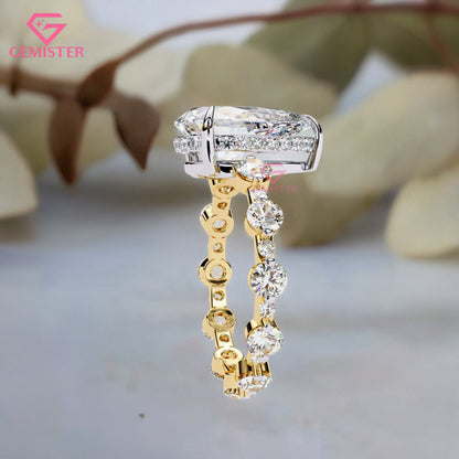 4.40 CT Pear Cut Lab Grown Diamond Engagement Ring with Side Stones in 14K Yellow Gold – Teardrop Solitaire Bridal Ring