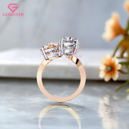 Toi et Moi Engagement Ring – 6.50 CT Pear & Round Moissanite Two Stone Ring with Diamond Accent Band in 14K Yellow Gold