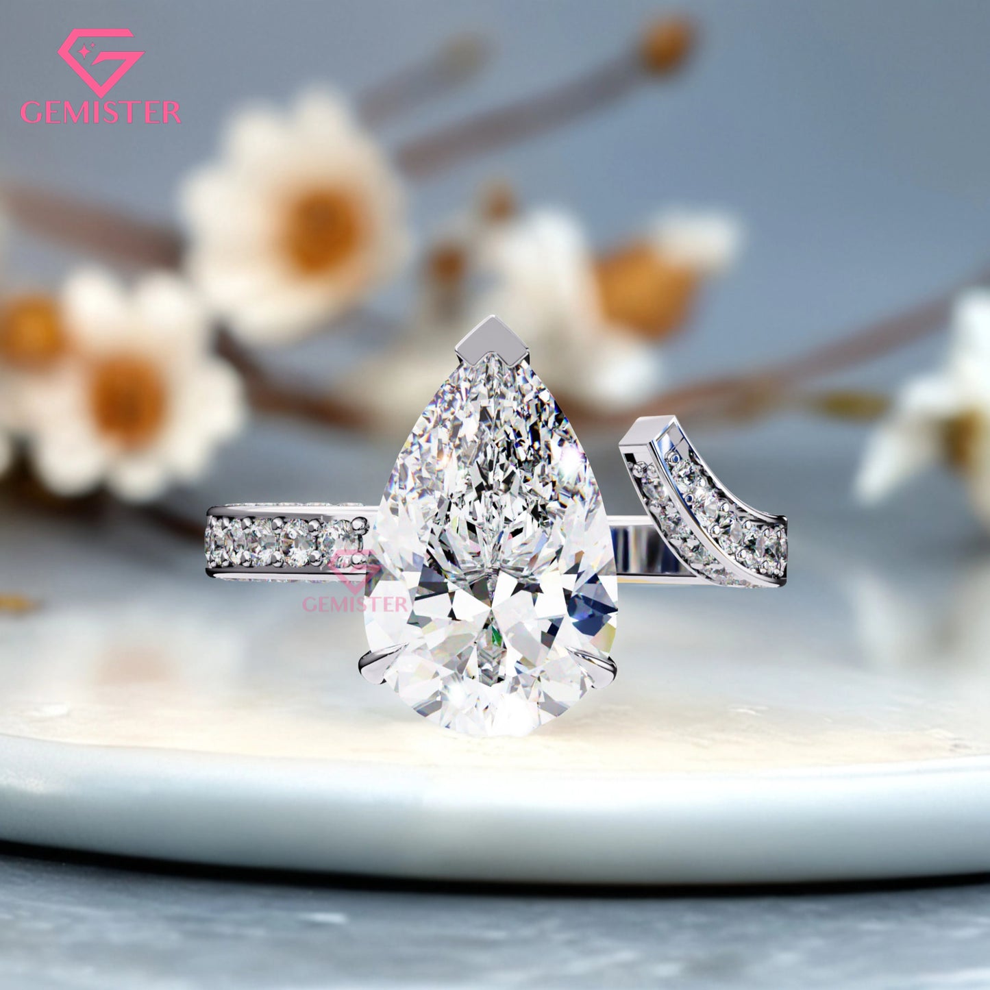 3.49 CT Pear Cut Moissanite Engagement Ring –  Two-Tone Gold Split Shank Design