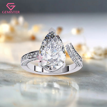 3.49 CT Pear Cut Moissanite Engagement Ring –  Two-Tone Gold Split Shank Design