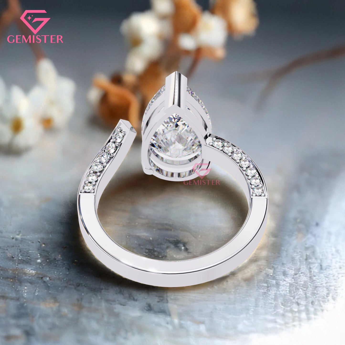 3.49 CT Pear Cut Moissanite Engagement Ring –  Two-Tone Gold Split Shank Design