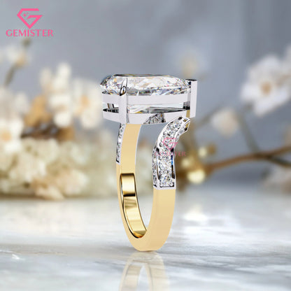 3.49 CT Pear Cut Moissanite Engagement Ring –  Two-Tone Gold Split Shank Design