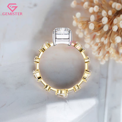 3.91 Ct Pear Cut Lab Grown Diamond Engagement Ring – Marquise & Round Accent  Ring Vintage Bridal Jewelry