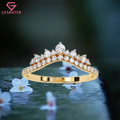 0.40 Ct Tiara Crown Lab Grown Diamond Ring – Dainty Stacking Band, Round Cut Bridal Jewelry