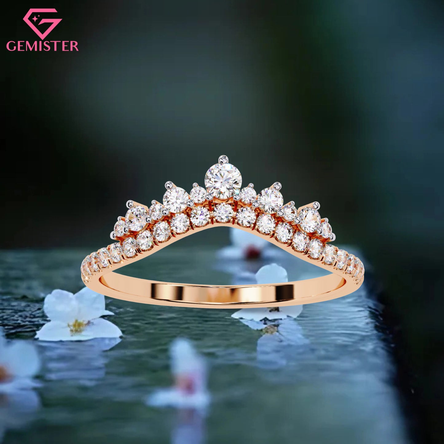 0.40 Ct Tiara Crown Lab Grown Diamond Ring – Dainty Stacking Band, Round Cut Bridal Jewelry