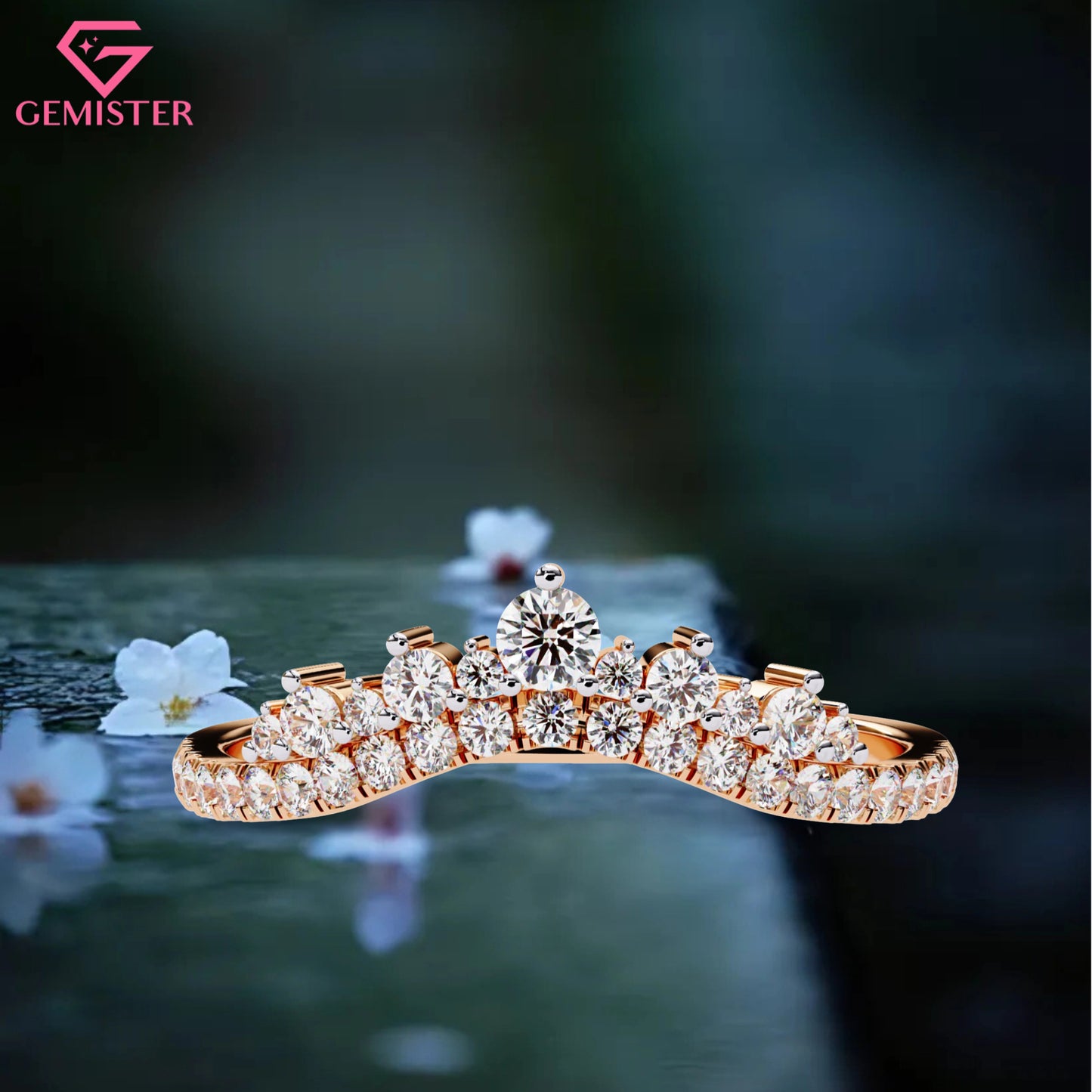 0.40 Ct Tiara Crown Lab Grown Diamond Ring – Dainty Stacking Band, Round Cut Bridal Jewelry