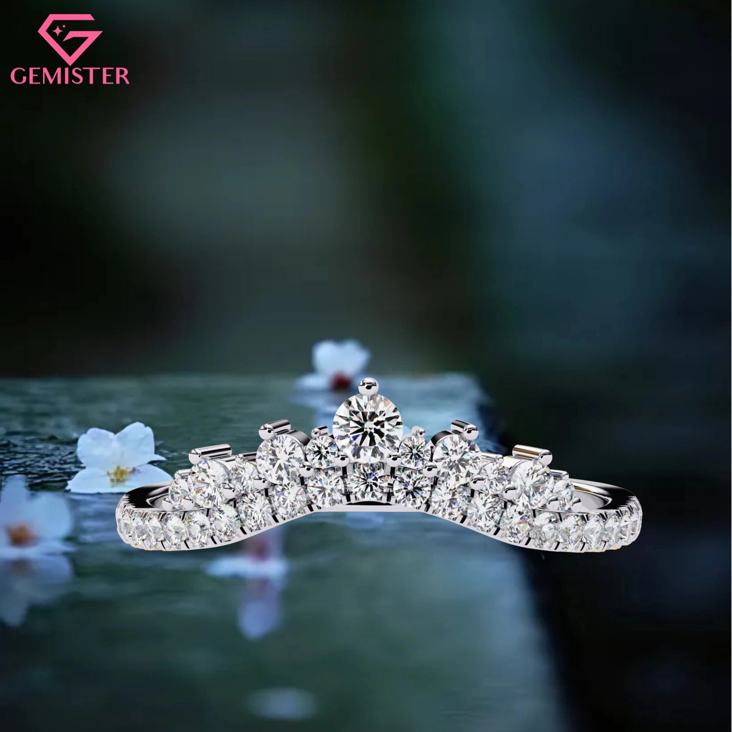 0.40 Ct Tiara Crown Lab Grown Diamond Ring – Dainty Stacking Band, Round Cut Bridal Jewelry