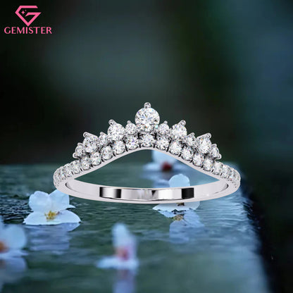 0.40 Ct Tiara Crown Lab Grown Diamond Ring – Dainty Stacking Band, Round Cut Bridal Jewelry