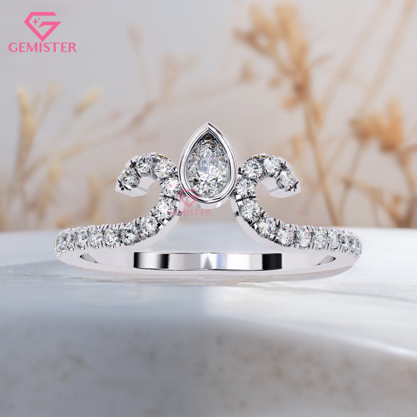 0.30 Ct Pear Cut Lab Grown Diamond Tiara Ring – Crown Style Engagement Ring