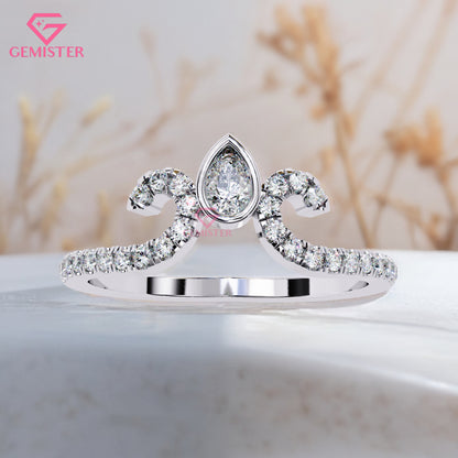 0.30 Ct Pear Cut Lab Grown Diamond Tiara Ring – Crown Style Engagement Ring