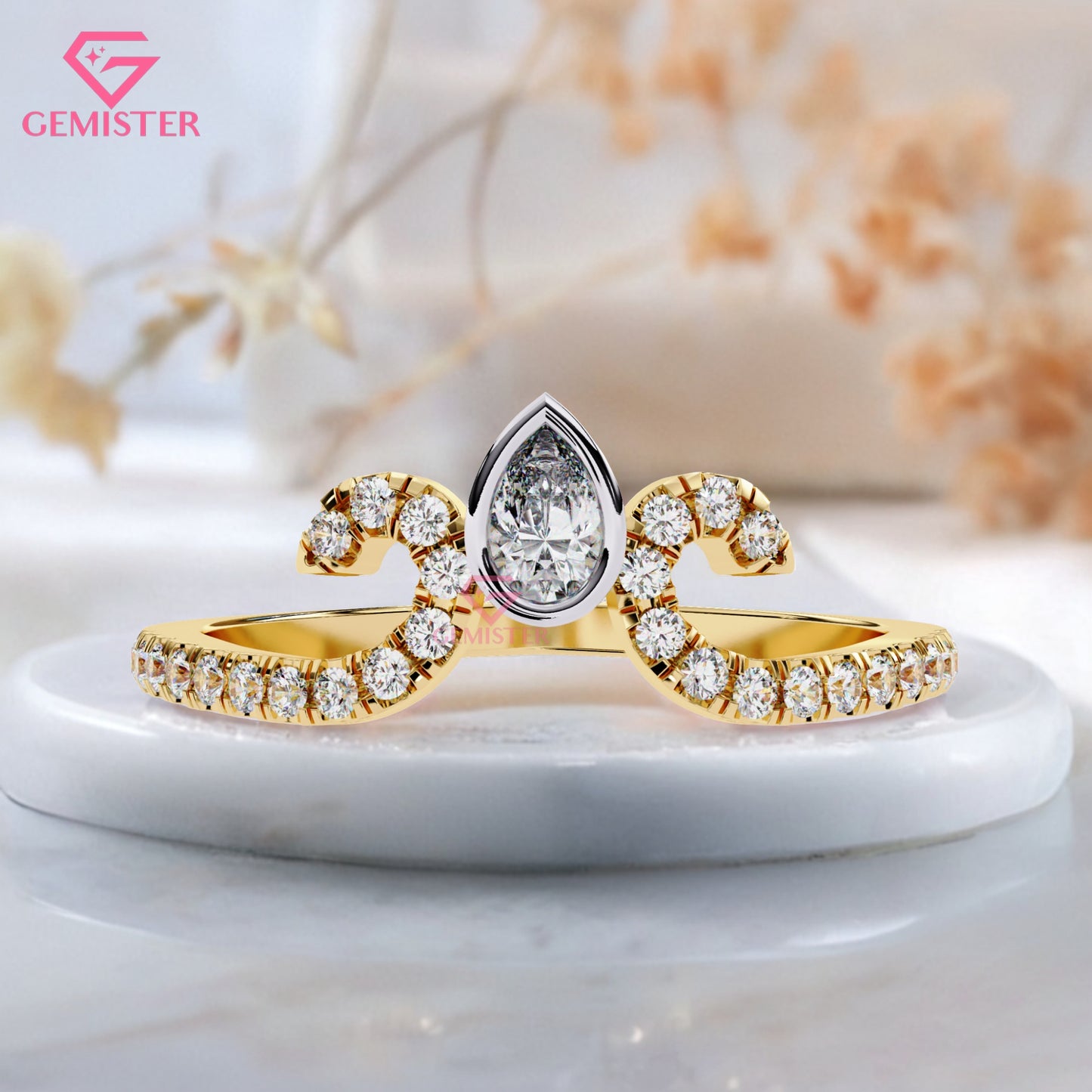 0.30 Ct Pear Cut Lab Grown Diamond Tiara Ring – Crown Style Engagement Ring