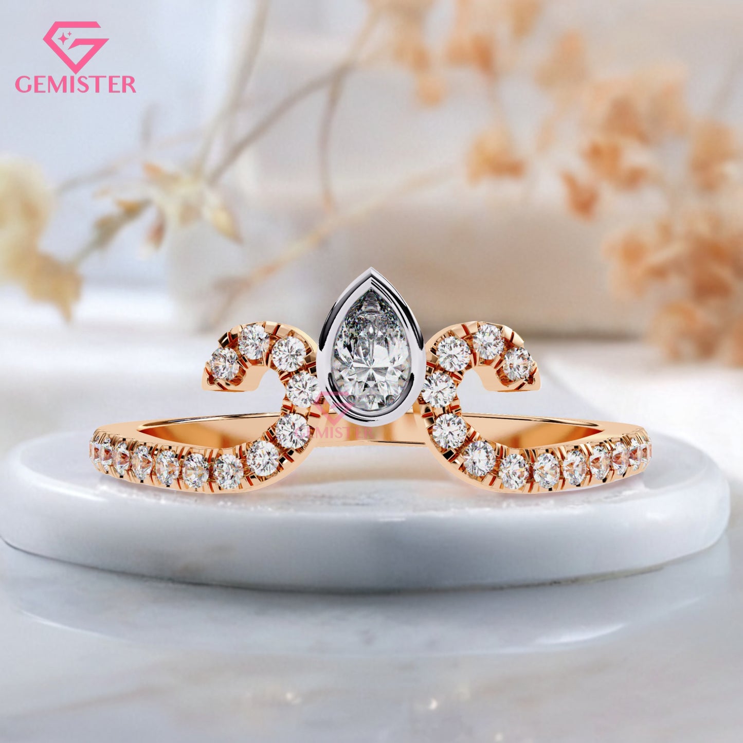 0.30 Ct Pear Cut Lab Grown Diamond Tiara Ring – Crown Style Engagement Ring