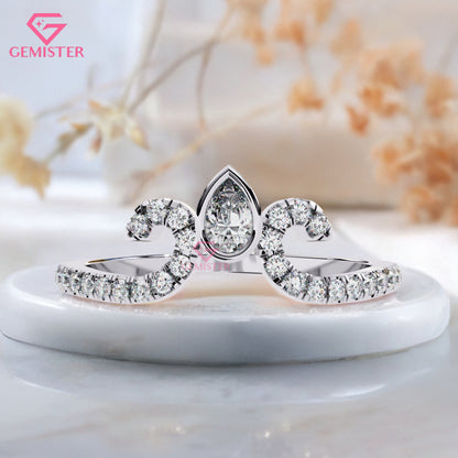 0.30 Ct Pear Cut Lab Grown Diamond Tiara Ring – Crown Style Engagement Ring