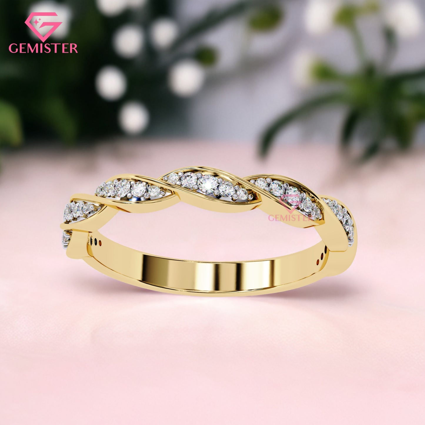 0.33 Ct Moissanite Twist Band Ring – Gold Infinity Style Ring with Round Cut Stones, Elegant Anniversary or Wedding Band for Women