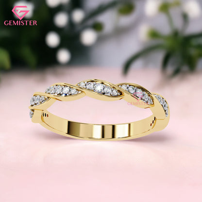 0.33 Ct Moissanite Twist Band Ring – Gold Infinity Style Ring with Round Cut Stones, Elegant Anniversary or Wedding Band for Women