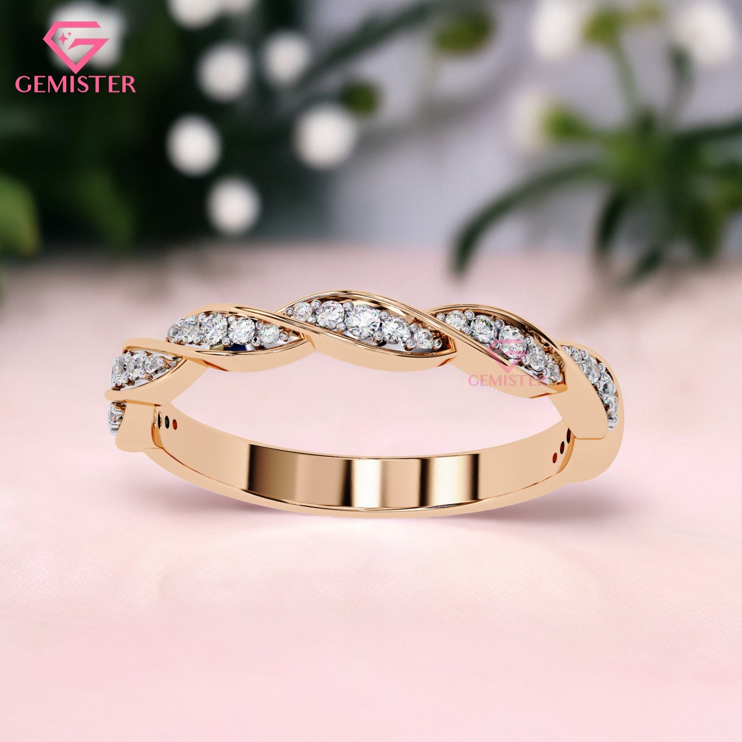 0.33 Ct Moissanite Twist Band Ring – Gold Infinity Style Ring with Round Cut Stones, Elegant Anniversary or Wedding Band for Women
