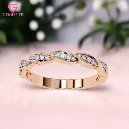 0.33 Ct Moissanite Twist Band Ring – Gold Infinity Style Ring with Round Cut Stones, Elegant Anniversary or Wedding Band for Women