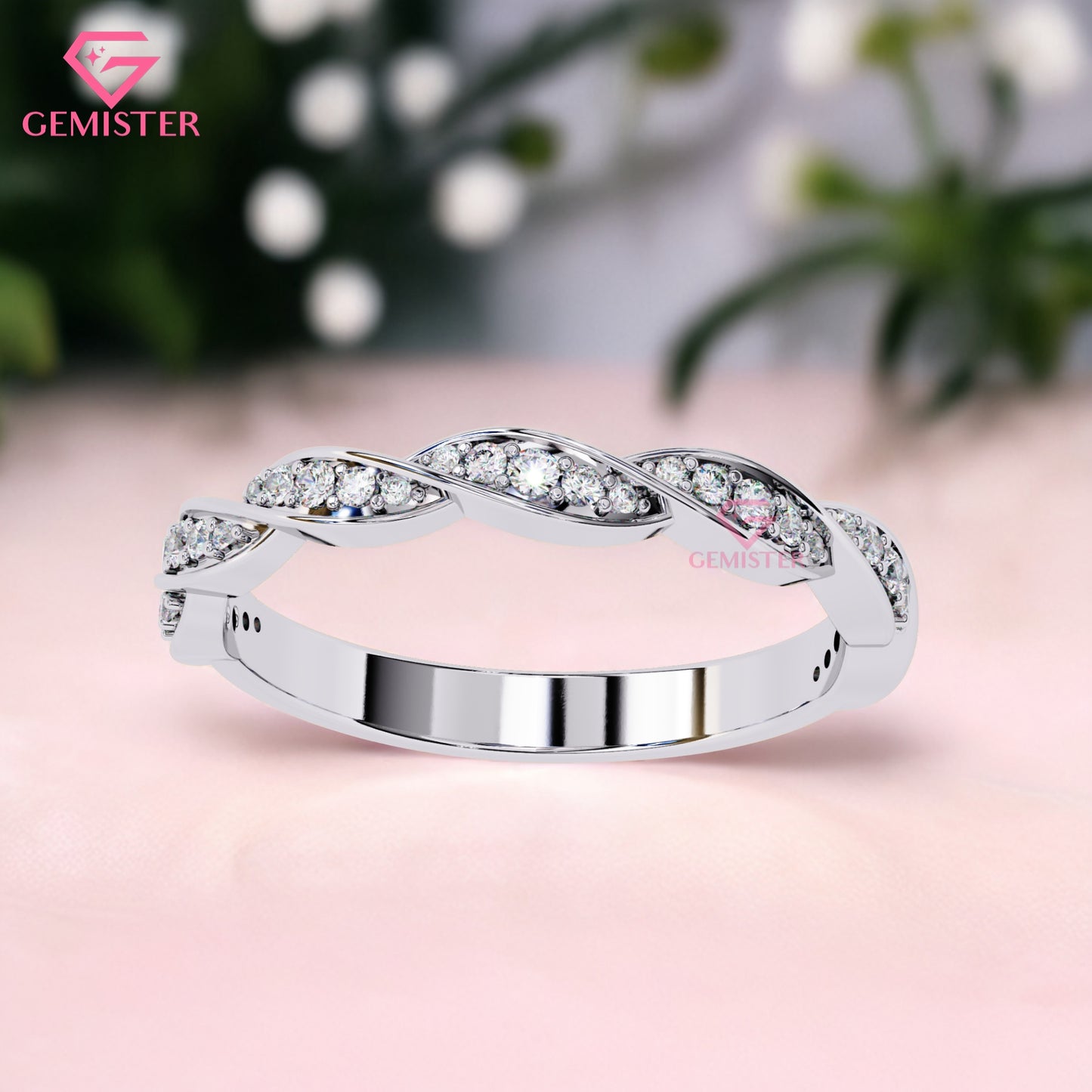 0.33 Ct Moissanite Twist Band Ring – Gold Infinity Style Ring with Round Cut Stones, Elegant Anniversary or Wedding Band for Women