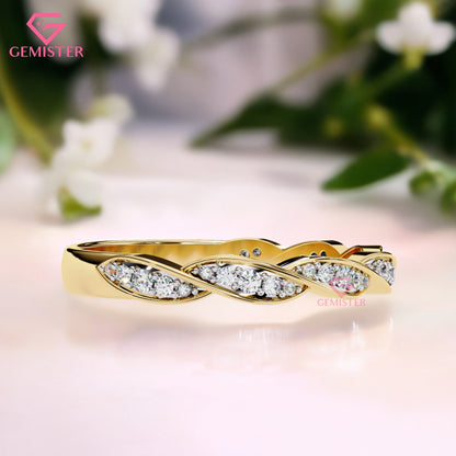 0.33 Ct Moissanite Twist Band Ring – Gold Infinity Style Ring with Round Cut Stones, Elegant Anniversary or Wedding Band for Women