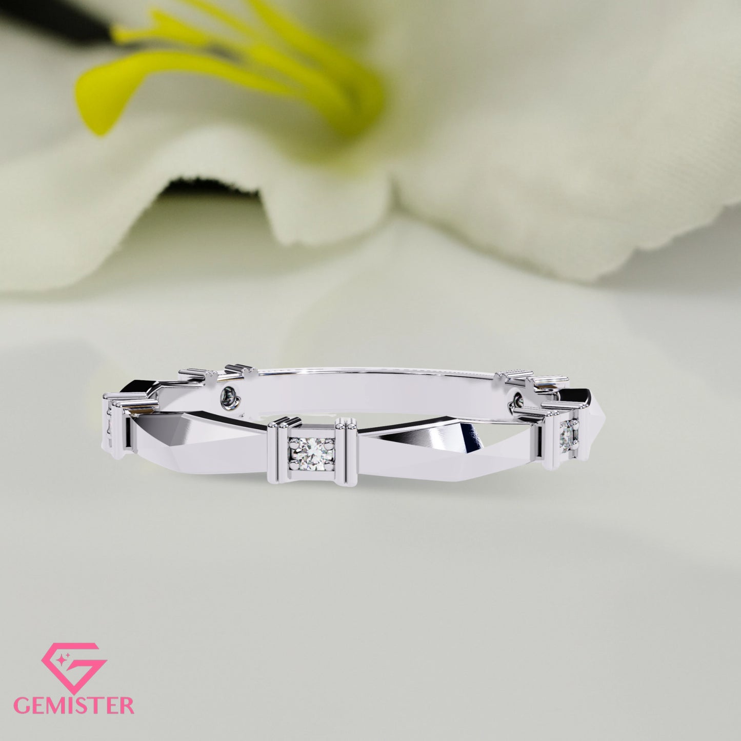 Geometric Lab Grown Diamond Band Ring – Unique Gold Ring with Modern Design, Minimalist Wedding Band