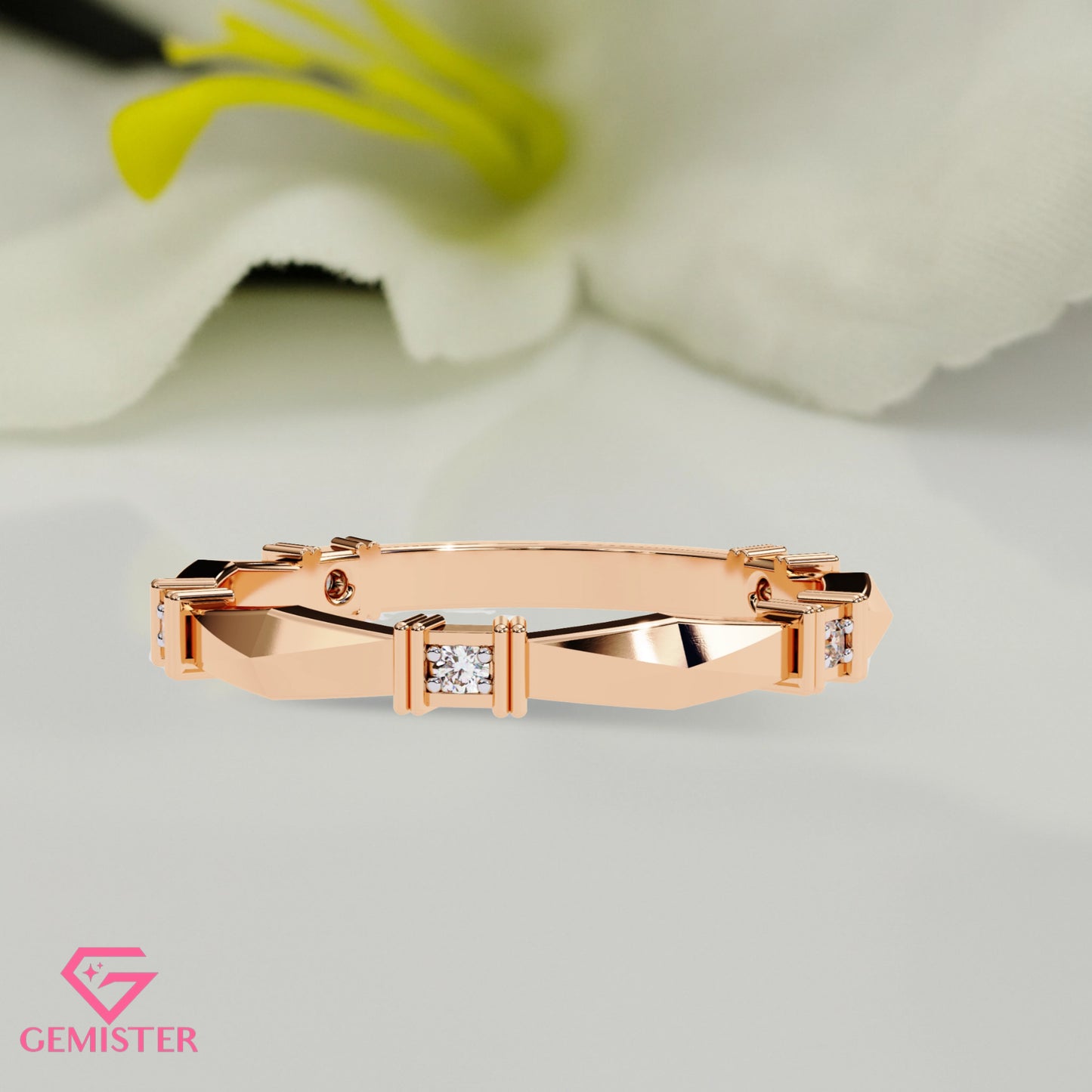 Geometric Lab Grown Diamond Band Ring – Unique Gold Ring with Modern Design, Minimalist Wedding Band