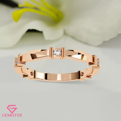 Geometric Lab Grown Diamond Band Ring – Unique Gold Ring with Modern Design, Minimalist Wedding Band