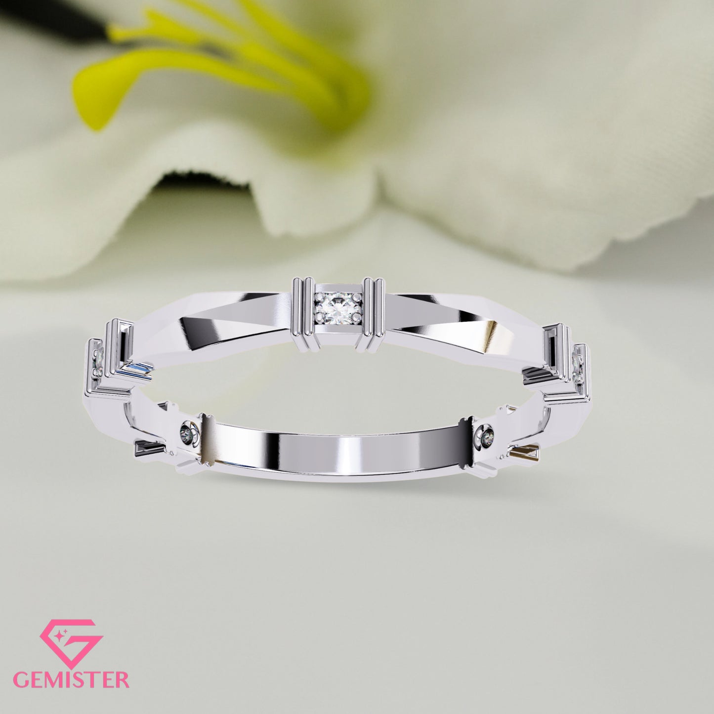 Geometric Lab Grown Diamond Band Ring – Unique Gold Ring with Modern Design, Minimalist Wedding Band