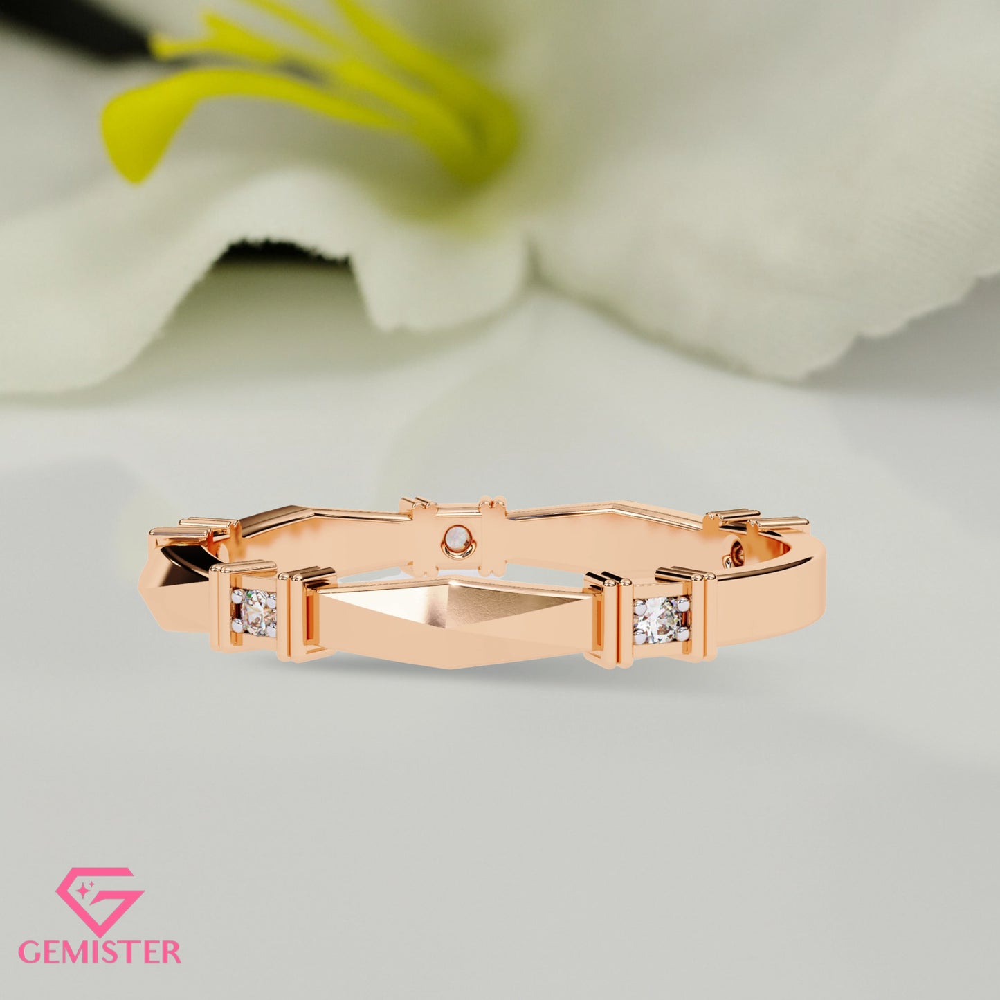 Geometric Lab Grown Diamond Band Ring – Unique Gold Ring with Modern Design, Minimalist Wedding Band